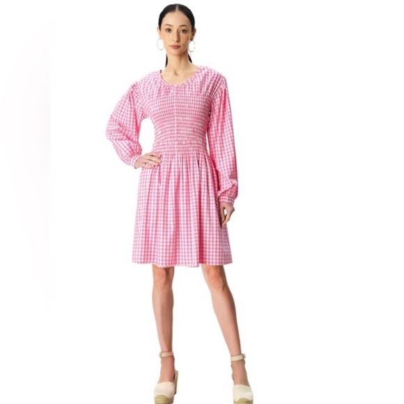eshakti Dresses & Skirts - Wayward Fancies Smocked Gingham Puff Sleeve Dress Size Medium